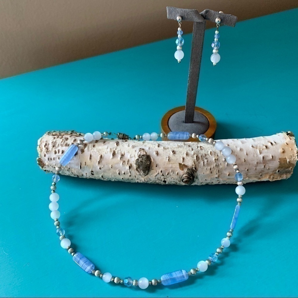 Handmade purple & silver earring and necklace Set